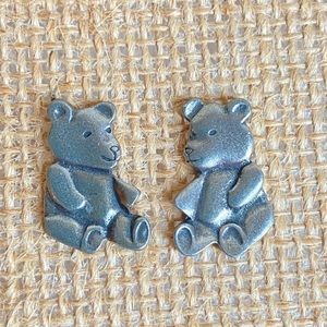 Danforth Pewter 1986 teddy bear pierced post earrings DP Maiden Vermont vintage